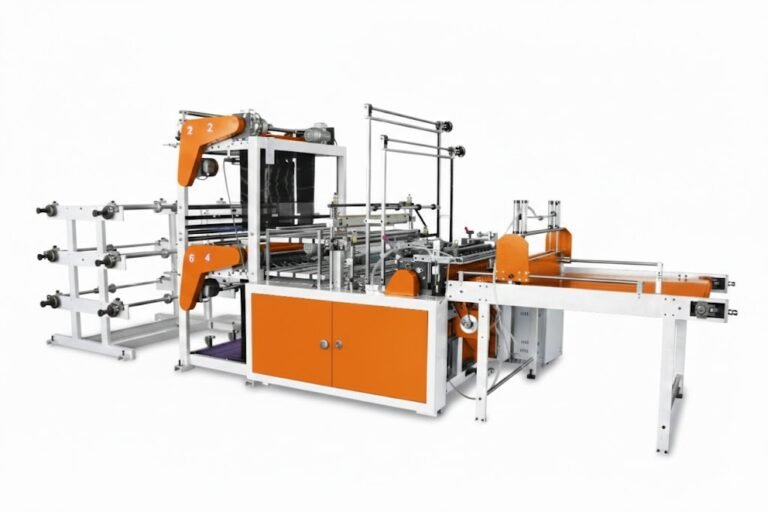 Máquina para fabricar bolsas de fondo plásticas