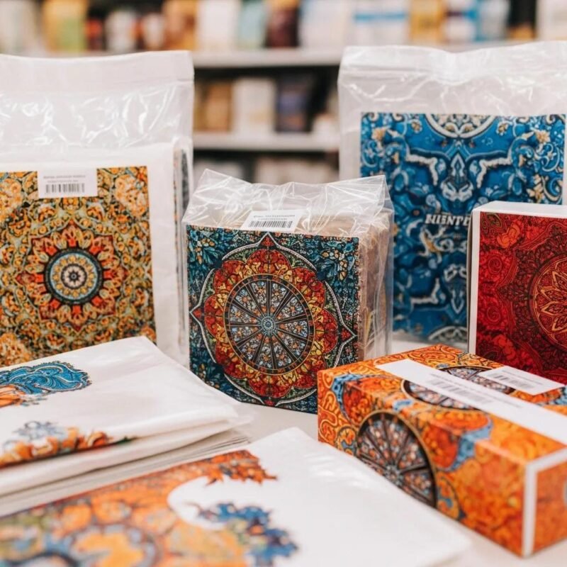 Huecograbado printed packaging showcasing vibrant colors and intricate designs